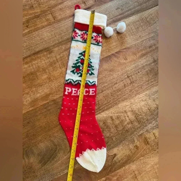 Vintage Knit Peace Tree Christmas Stocking 23 Inch - Picture 3 of 4